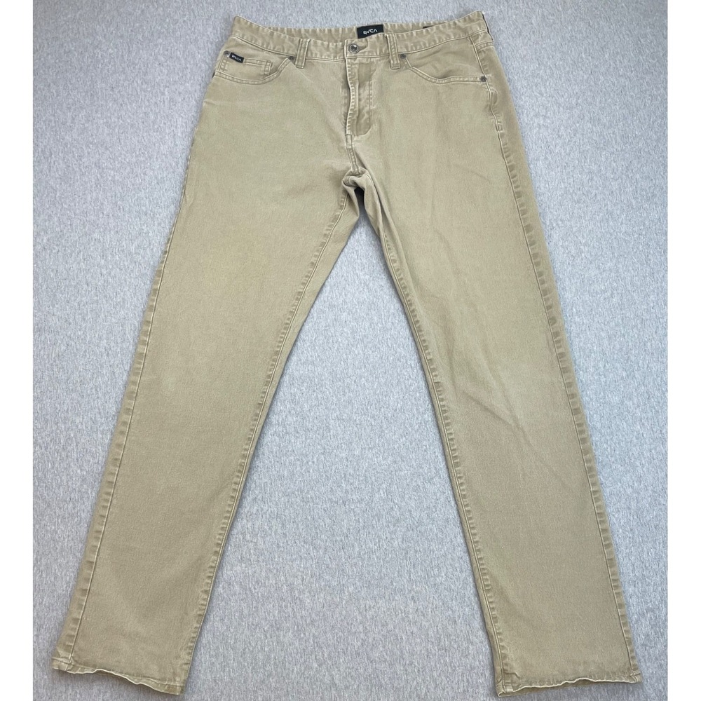 RVCA Jeans Mens 33 Beige Cotton Blend Stretch Slim Straight Daggers